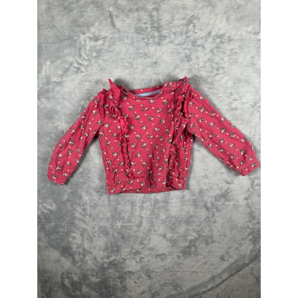 Boden Pink Floral Ruffle Long Sleeve Sweatshirt Girls Size 3-4Y